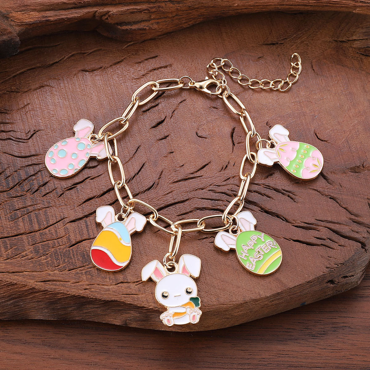 Wholesale Easter Bunny Color Egg Cute Oil Drop Pendant Bracelet
