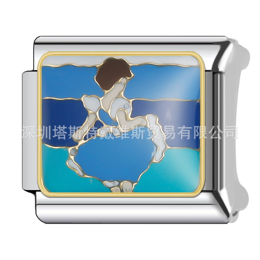 Wholesale 9mm Italian Charm Starter Bracelets DIY square Single Section Creative Stainless Steel Composable Bracelet