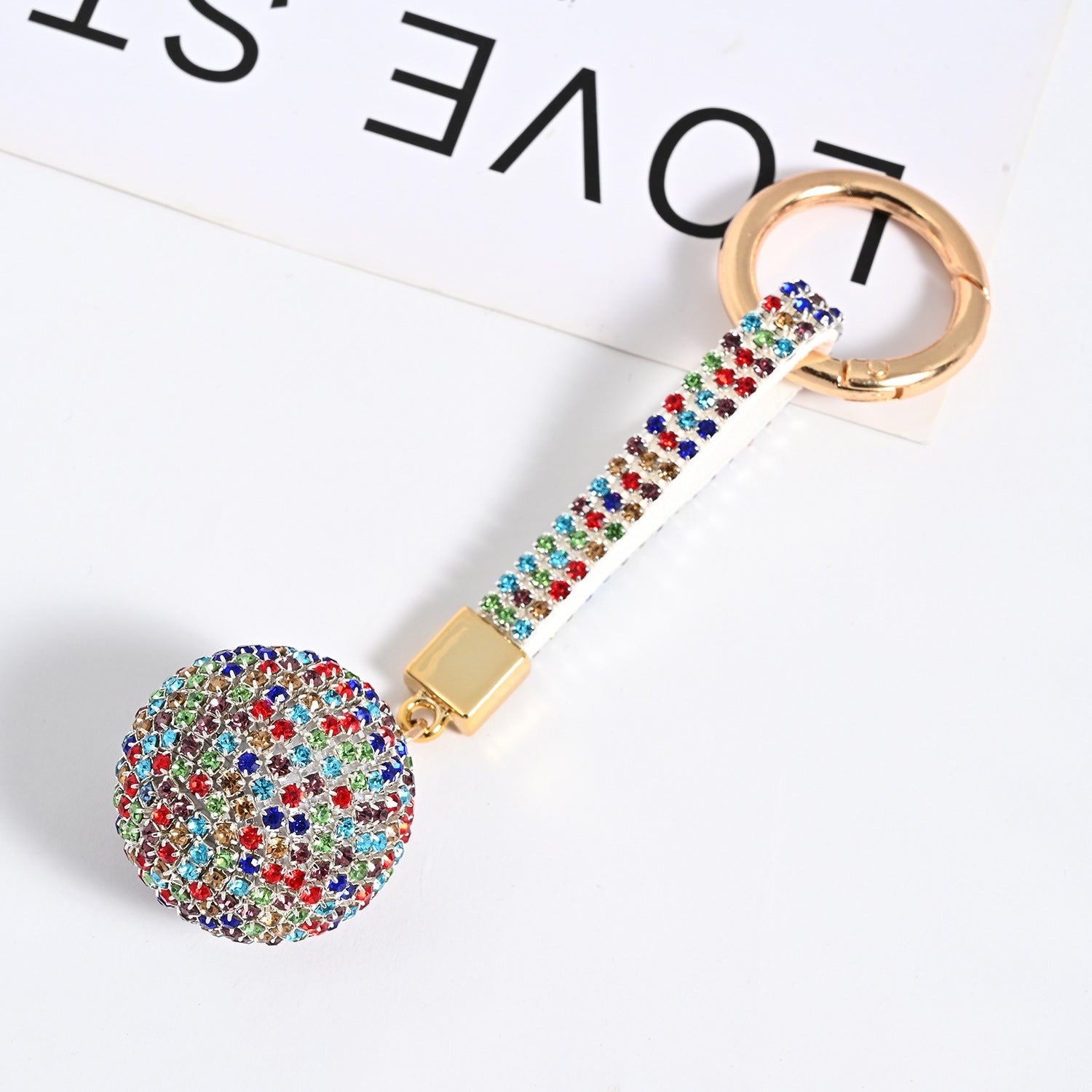 Wholesale PU Rhinestone Claw Chain Ball Keychain