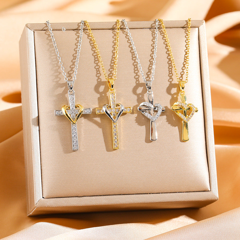 Wholesale Fashion Love Cross Zircon Pendant Necklace Jewelry Accessory Gift