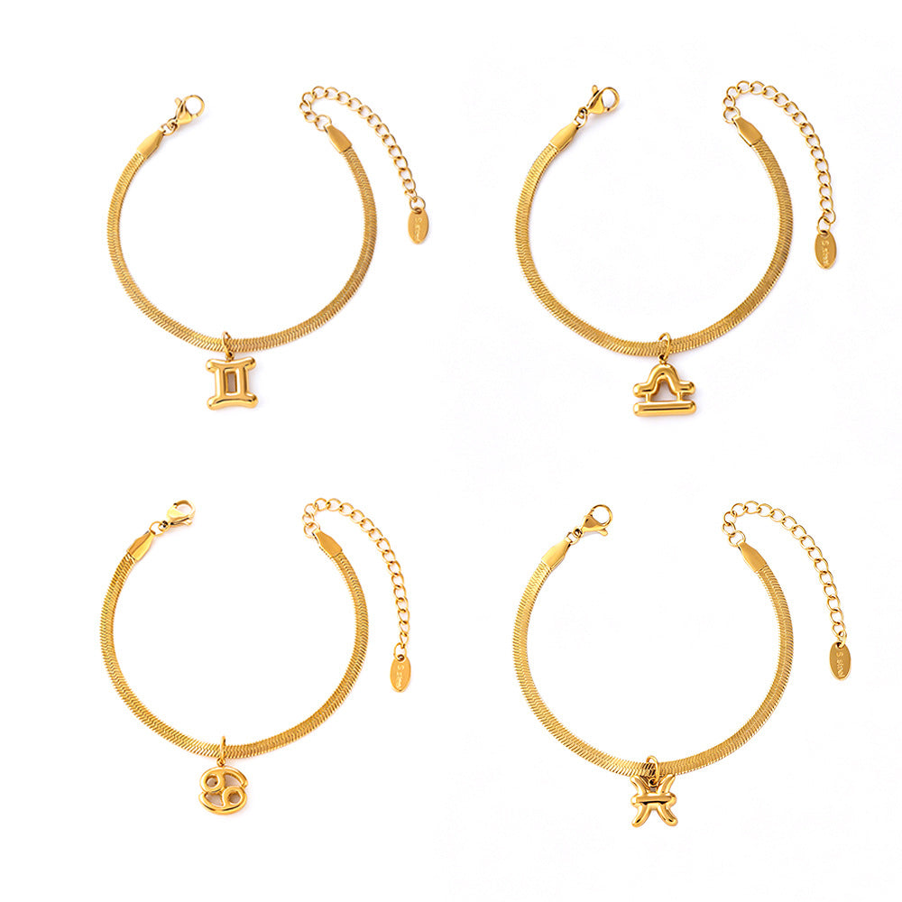 Wholesale Vintage Zodiac Stainless Steel Bracelet 18K Gold Plated Travel Souvenir Jewelry Accessory