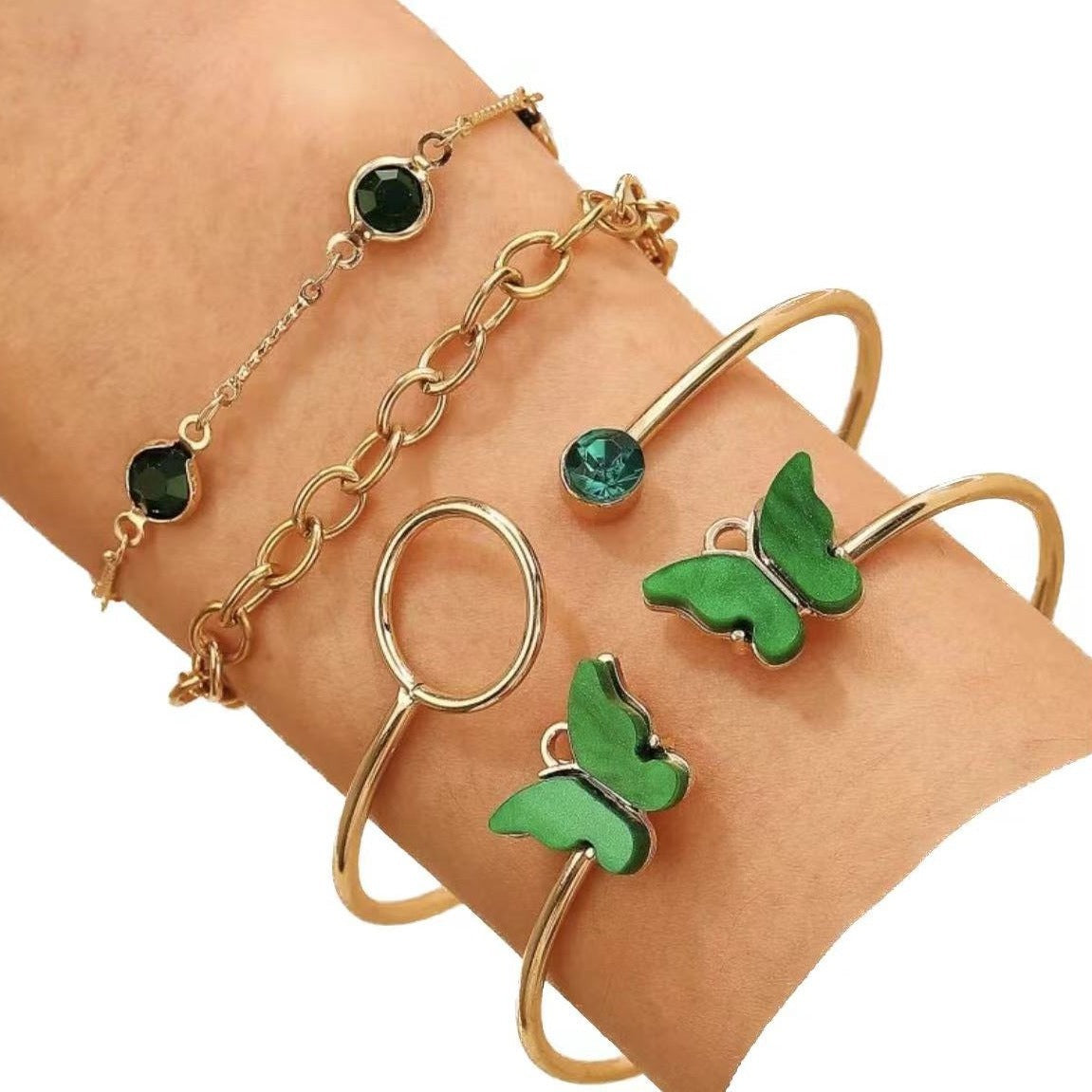 Wholesale Butterfly Design Hollow Layered Stackable Bracelet Set for Women Fashion Jewelry Accessory