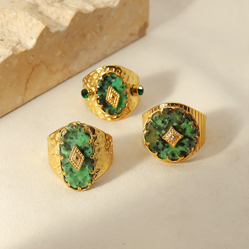 Wholesale  Natural Stone opening titanium steel ring