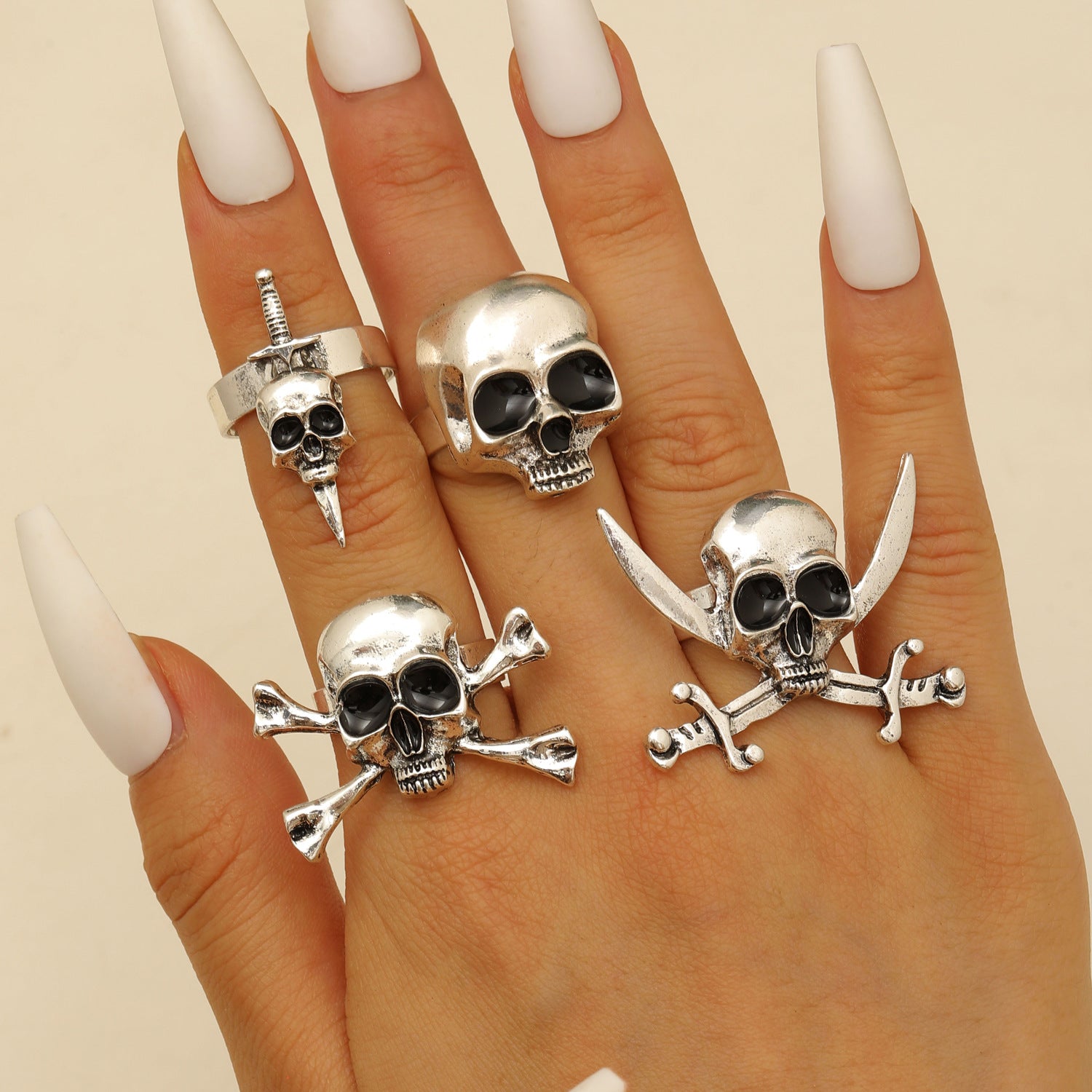 Wholesale Ancient Silver Gothic Skull Ring  Pirate Unisex Ring Fashion Jewelry Accessory