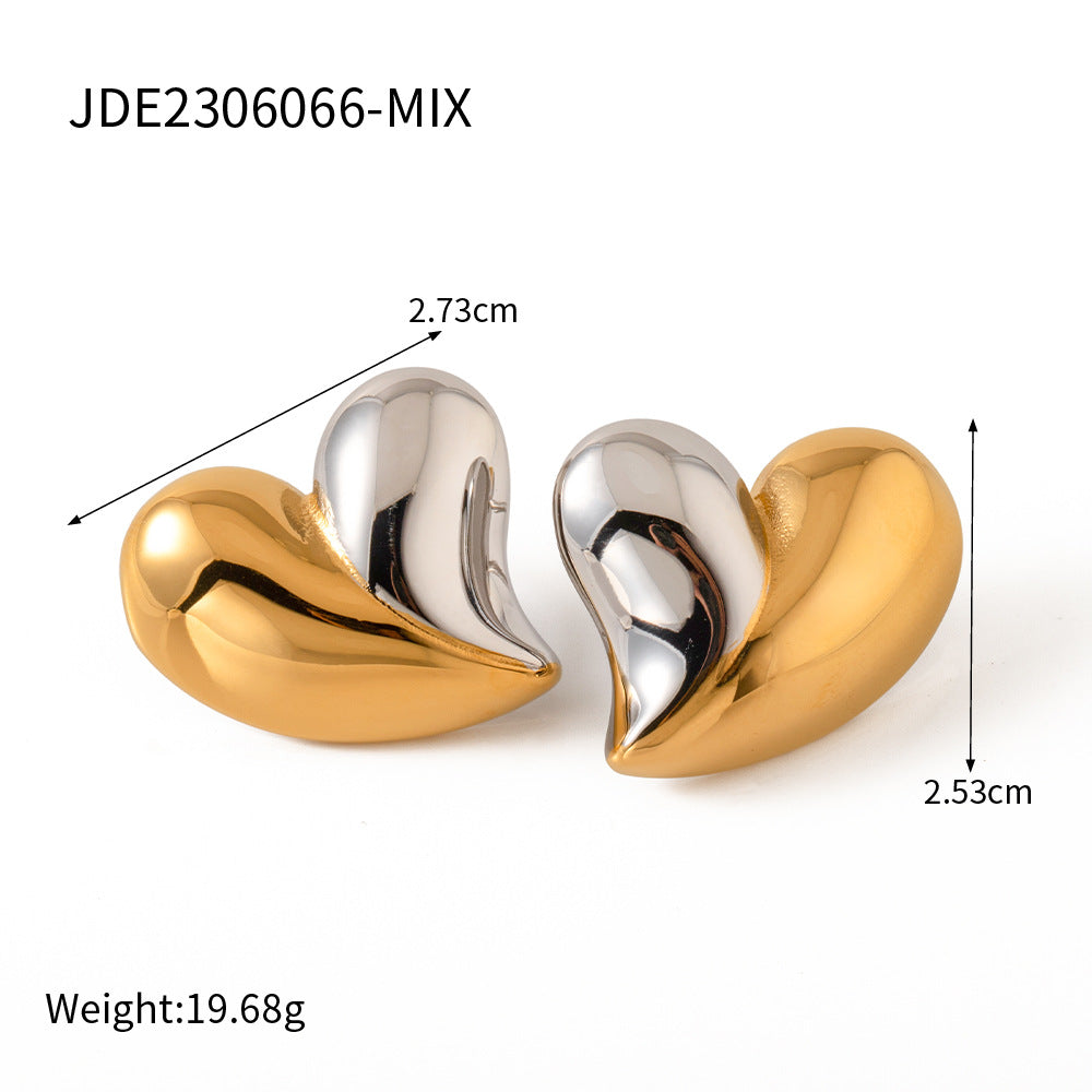 Wholesale  gold and silver color matching two-color love stainless steel earrings jewelry