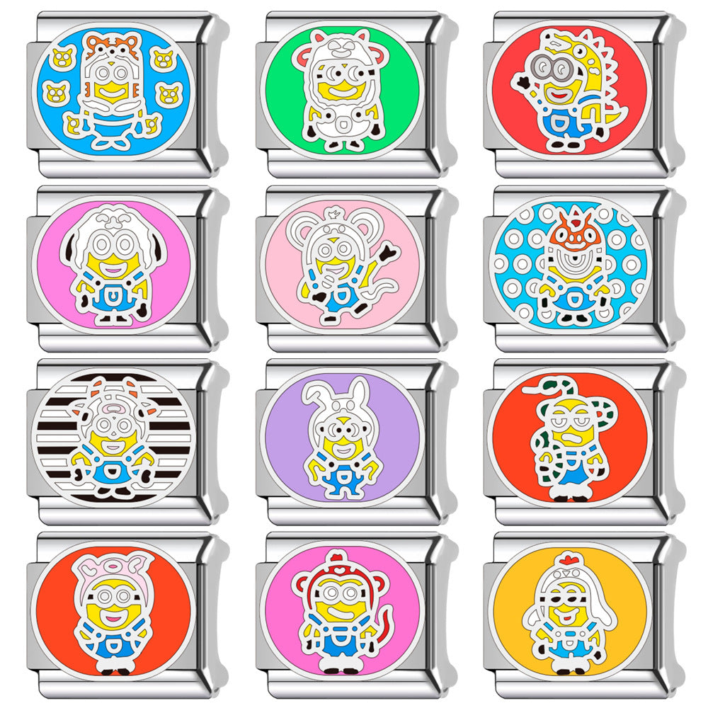 Wholesale Italian Charm Bracelet 9mm DIY  cartoon zodiac Minions elastic Creative Stainless Steel Composable Bracelet