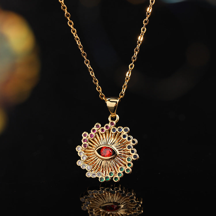 Wholesale Copper Clavicle Chain Colored Zircon Eye Pendant Evil Eye Necklaces ACC-NE-SY011