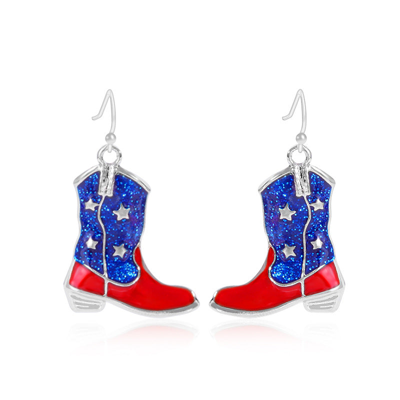 Wholesale  Independence Day earrings  personality red white blue diamond flag USA five-pointed star earrings