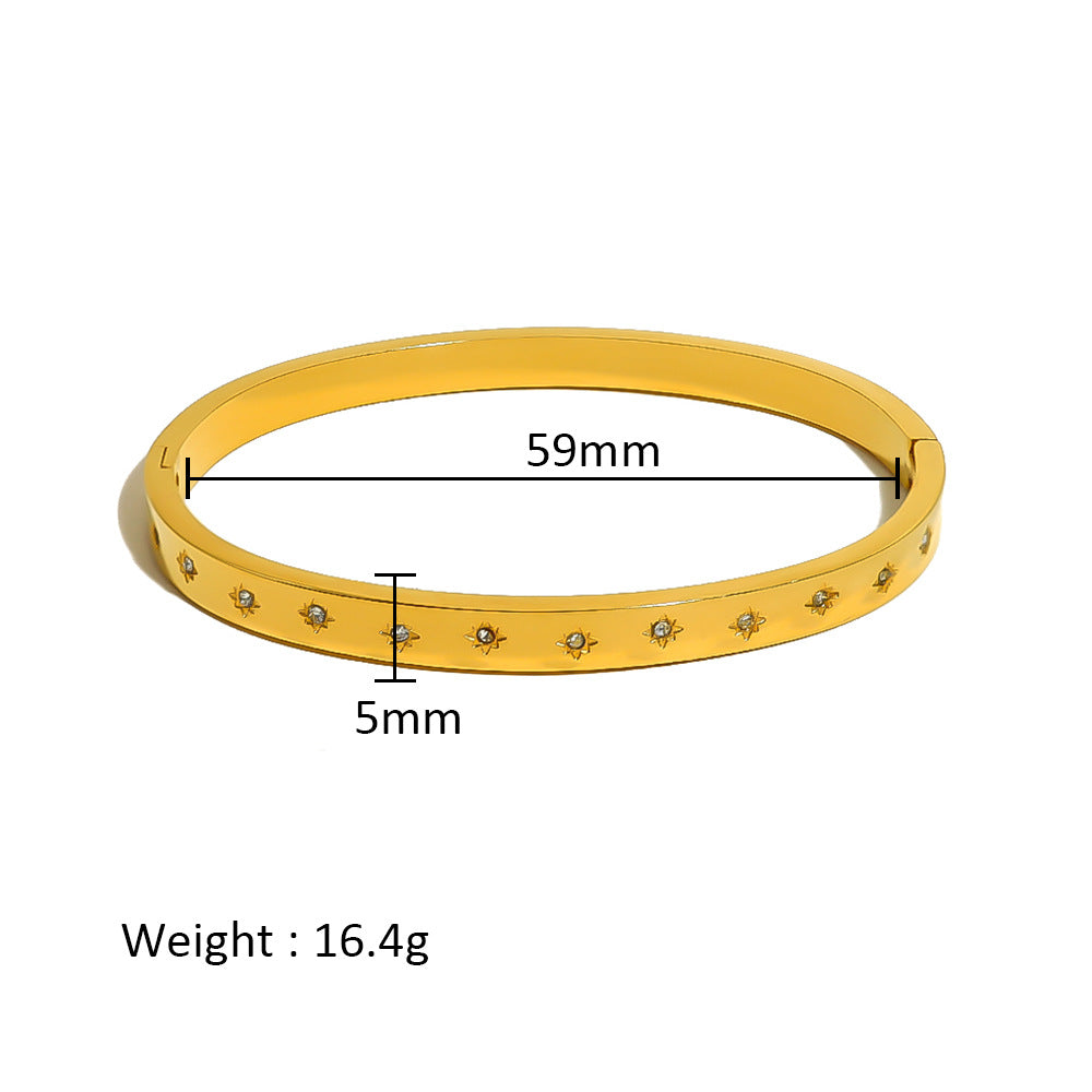 Wholesale Stainless Steel 18K Gold Plated Geometric Star Flower Zircon Bracelet