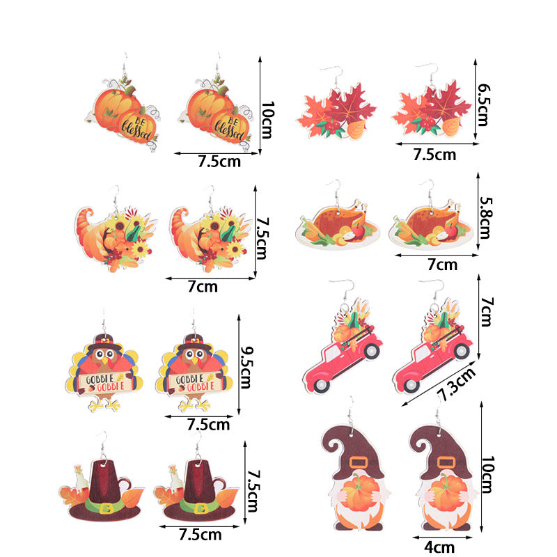 Wholesale Thanksgiving Pumpkin Maple Leaf Turkey Wooden Earrings ACC-ES-CT030