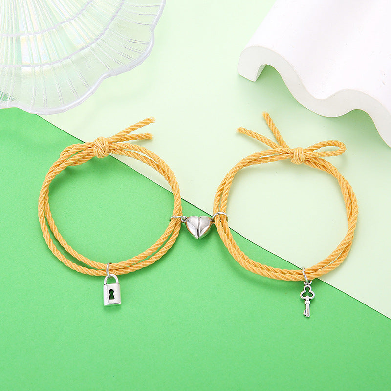 Wholesale  simple rubber band rope love oath key lock couple bracelet