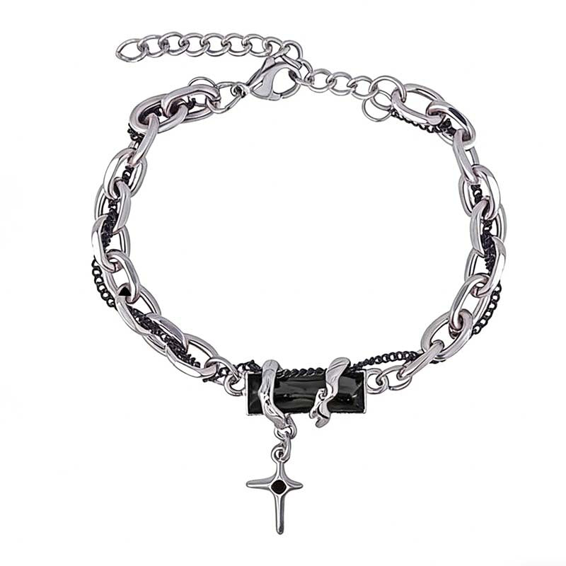 Wholesale Star-Wrapped Black Diamond Bracelet for Men,  Titanium Steel Design,  New Versatile Valentine' s Day Accessories for Women,  Simple Star Bracelet Trend