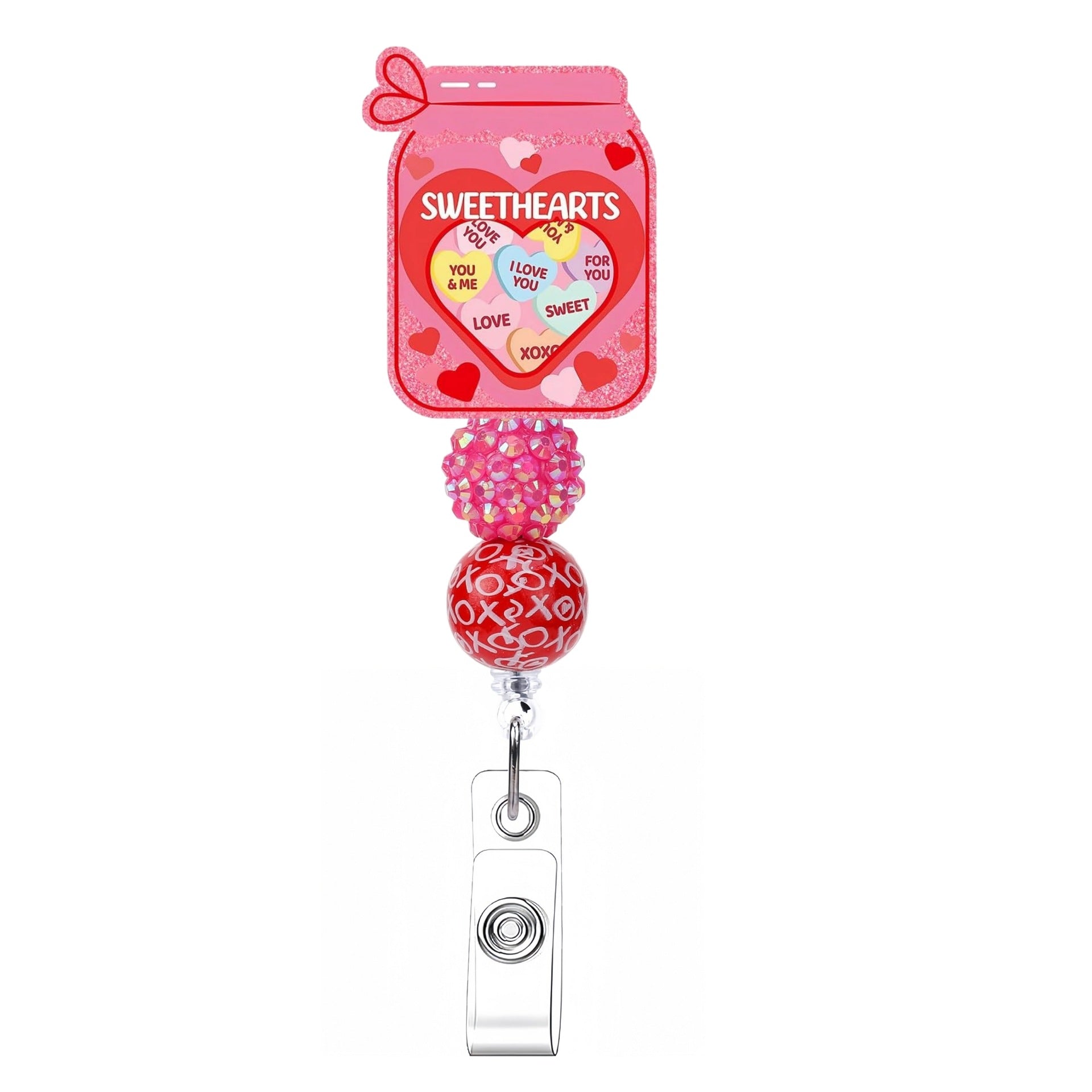 Wholesale  Pink Beaded Valentine' s Day Retractable Badge Reels,