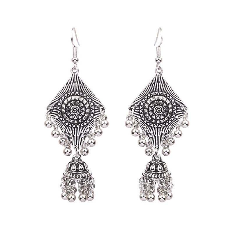 Wholesale Tribal Long Bell Tassel Earrings Alloy Jewelry Accessory for Resale