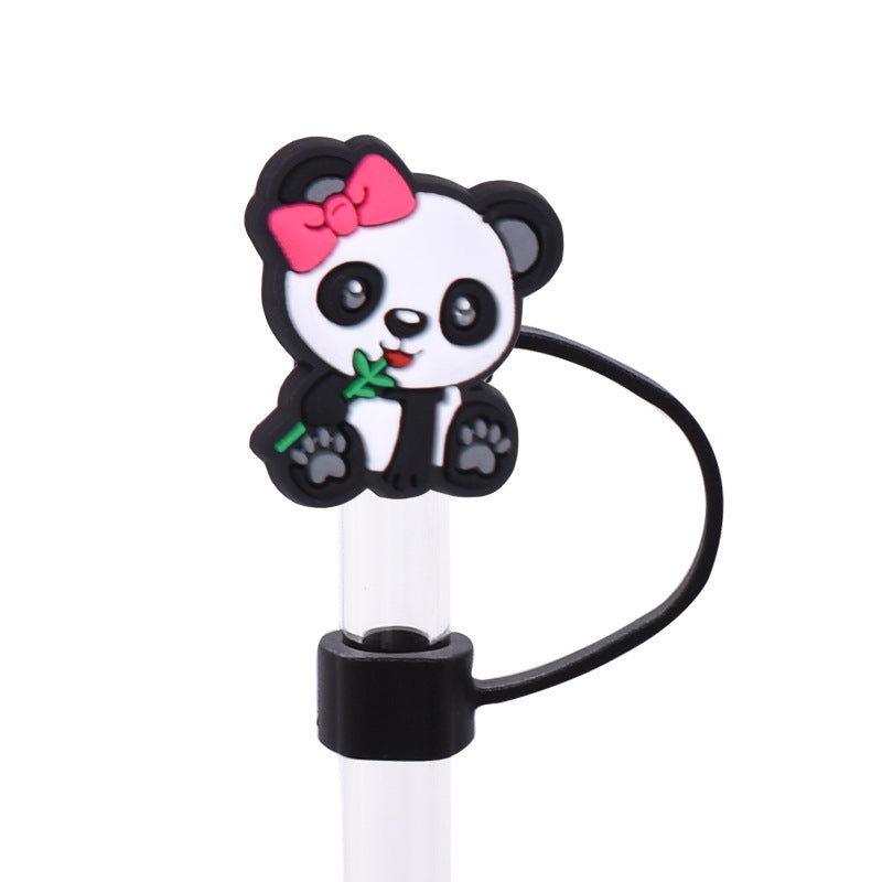 Wholesale Random 100pcs Cute Panda Series PVC Soft Straw Tube Cap