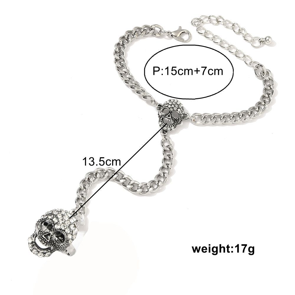 Wholesale Gothic Skull Rhinestone Ring and Bracelet Set - Fashion Accessory for Everyday Wear or Gift