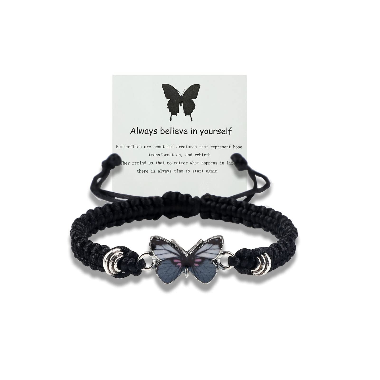 Wholesale Butterfly Design Adjustable Handmade Woven Bracelet Alloy Pendant Black Rope Women S Fashion Accessory