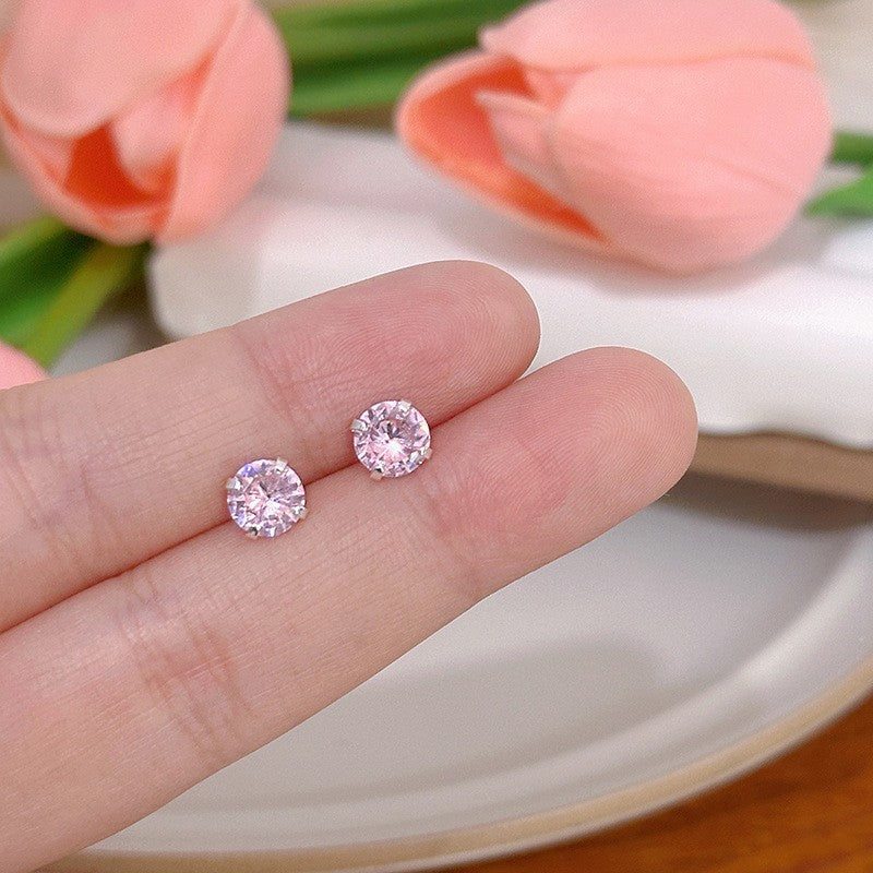 Wholesale Mini Zircon Earrings Silver Needle 925 Earrings Round Square Four-claw Earrings ACC-ES-ZhiShifang006