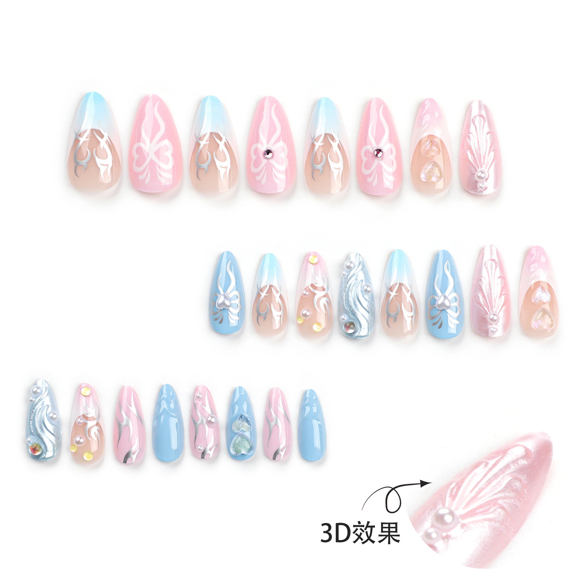 Wholesale 24 Pieces/box Pink Heart Bow Press-on Nails Kits Nail Stickers ACC-NS-LeFan040