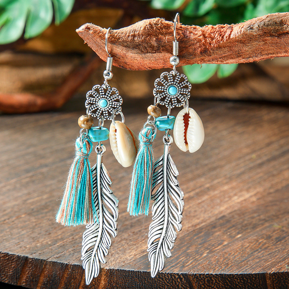 Wholesale Retro Bohemian Turquoise Alloy Earrings Party Wear Fashion Accessory
