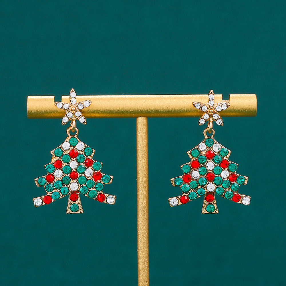Wholesale Creative  Diamond-encrusted Christmas Tree Earrings