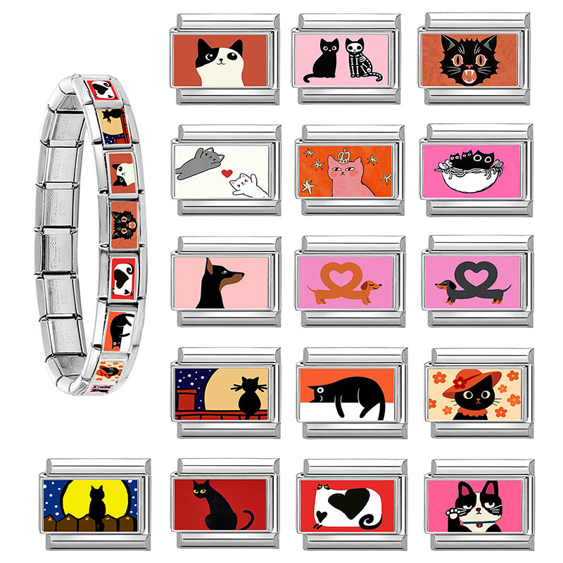 Wholesale Land Animal Italian Charms DIY pets Single Section Creative Stainless Steel Composable Bracelet