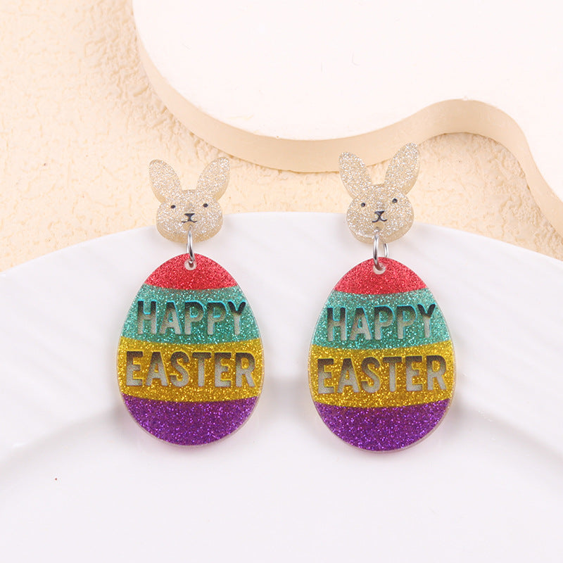 Wholesale 2PCS Acrylic Easter Bunny Egg Earrings