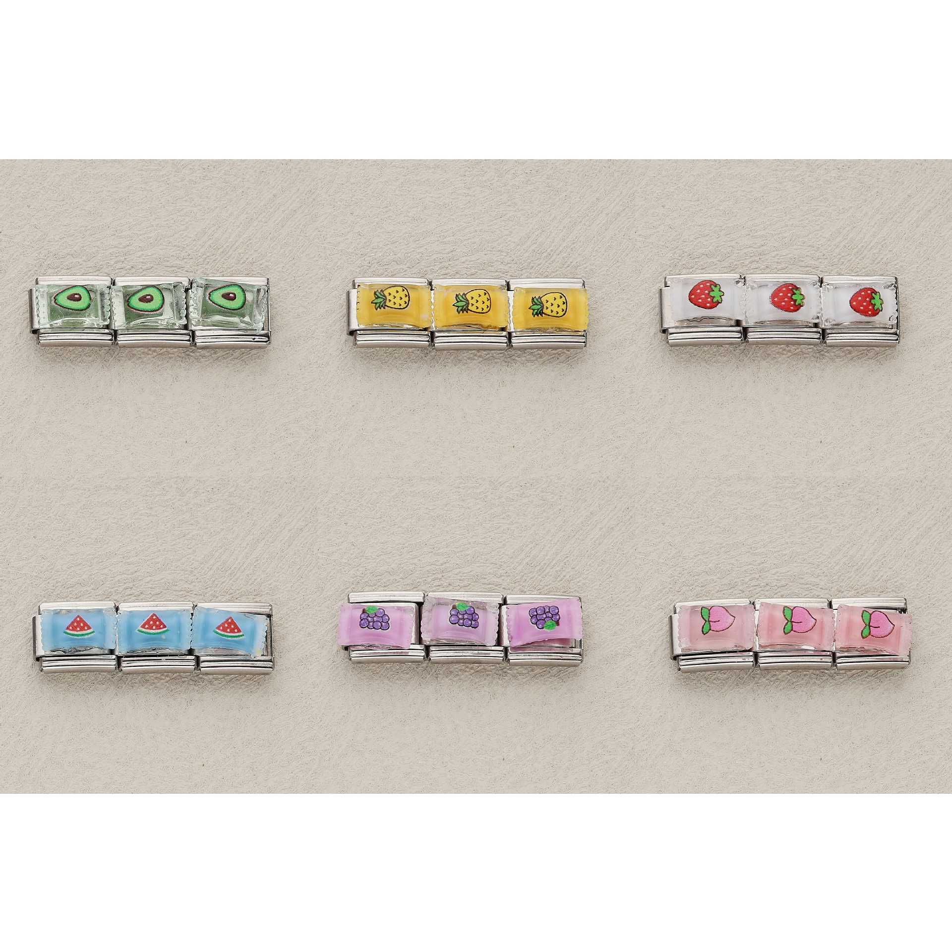 Wholesale 10pcs Italian Charm Bracelet 9mm DIY Splicing Colorful Fruit Candy Series Stainless Steel Composable Bracelet