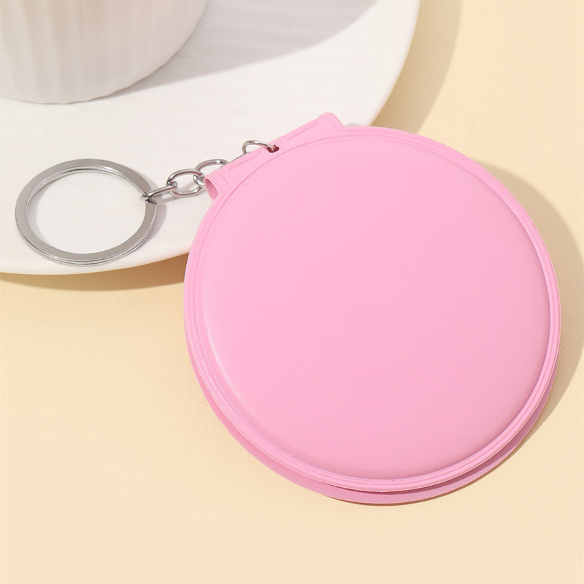 Wholesale Candy Color Cosmetic Mirror Leather Small Round Mirror Portable Folding Keychain Pom Pom ACC-KC-RongR037
