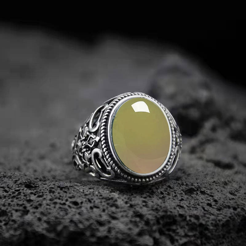 Wholesale  Retro Style Geke Heart Black Onyx Punk Adjustable  Ring