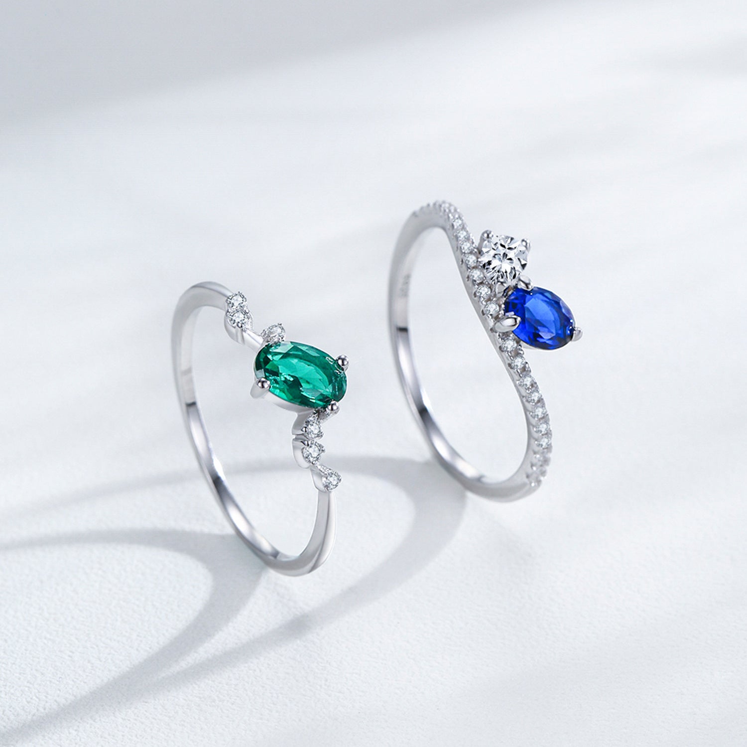 Wholesale S925 Sterling Silver Geometric Sapphire Ring