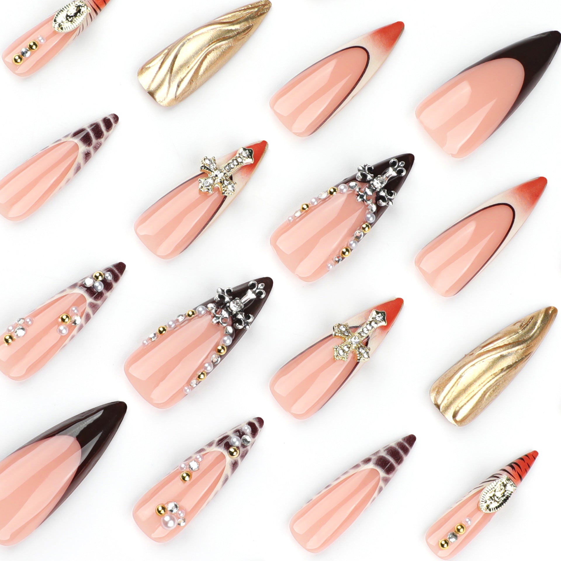 Wholesale 24 Pieces/box Leopard Cross 3D Nails Kits Nail Stickers