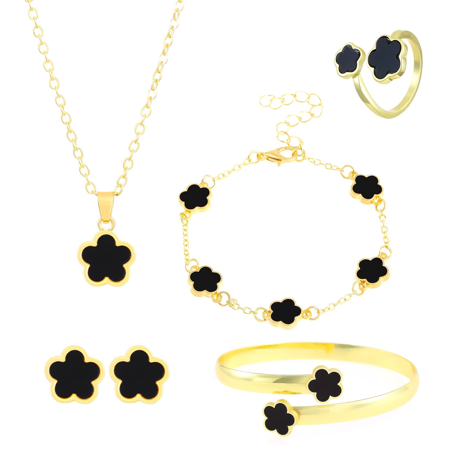 Wholesale Simple Oil Drop Lucky Flower Necklace Bracelet Jewelry Five-piece Set ACC-NE-MY018