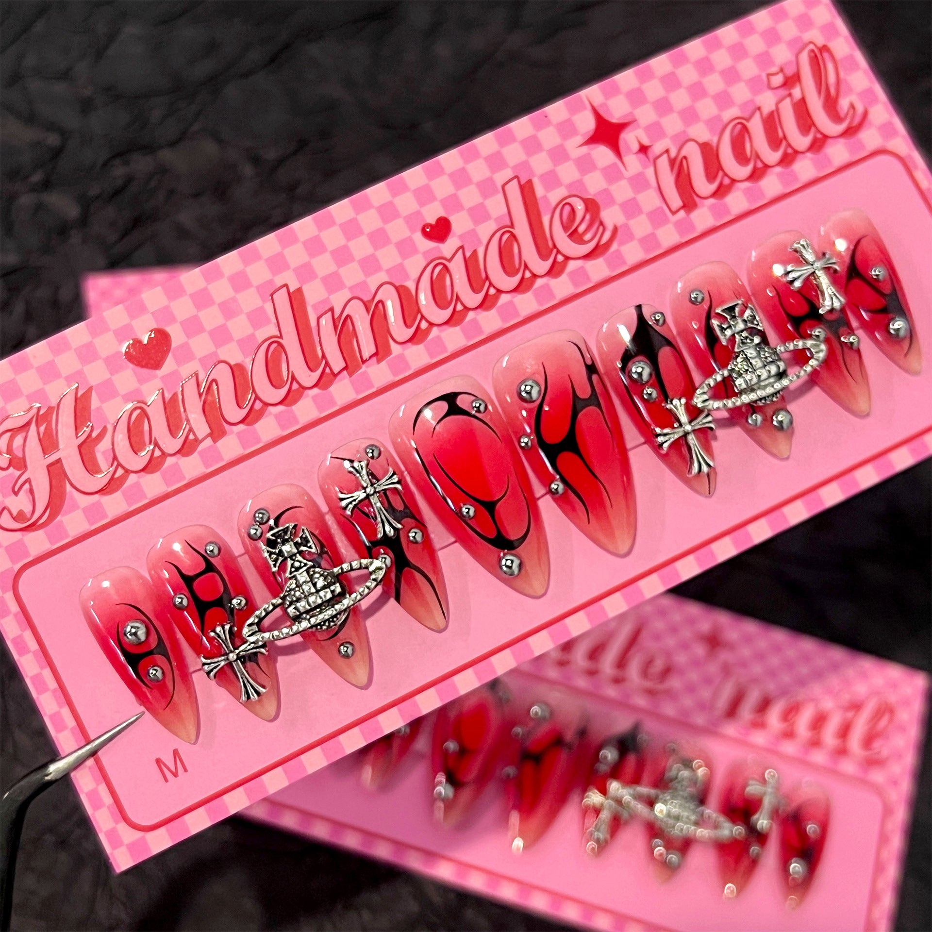 Wholesale 24 Pieces/box Flame Press-on Nails Kits Nail Stickers ACC-NS-LeFan045