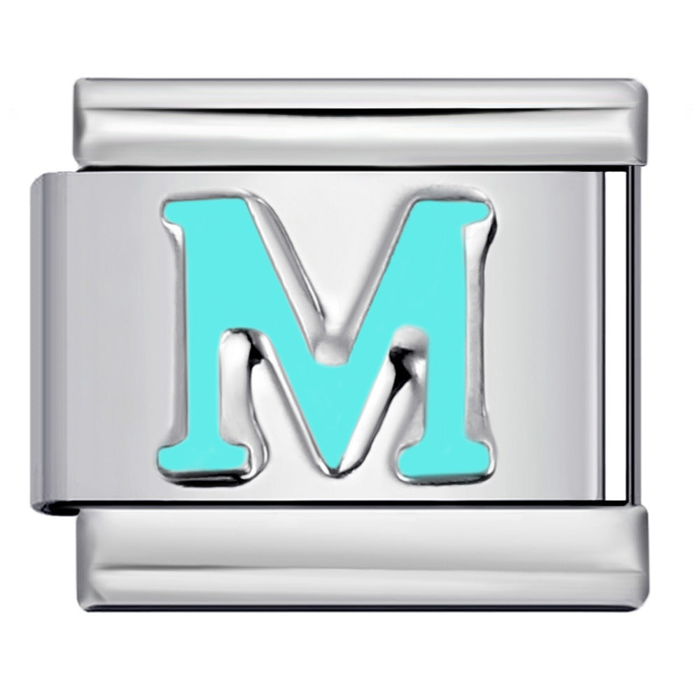 Wholesale Italian Charm Bracelet 9mm DIY Splicing Blue Letter Series Stainless Steel Composable Bracelet