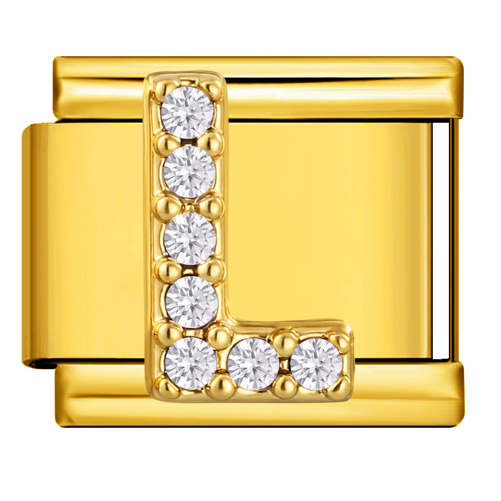 Wholesale Fashion Italian Style DIY Letter Modular Bracelet Stainless Steel Gold Tone Rhinestone Jewelry Accessory For Boutique Resale
