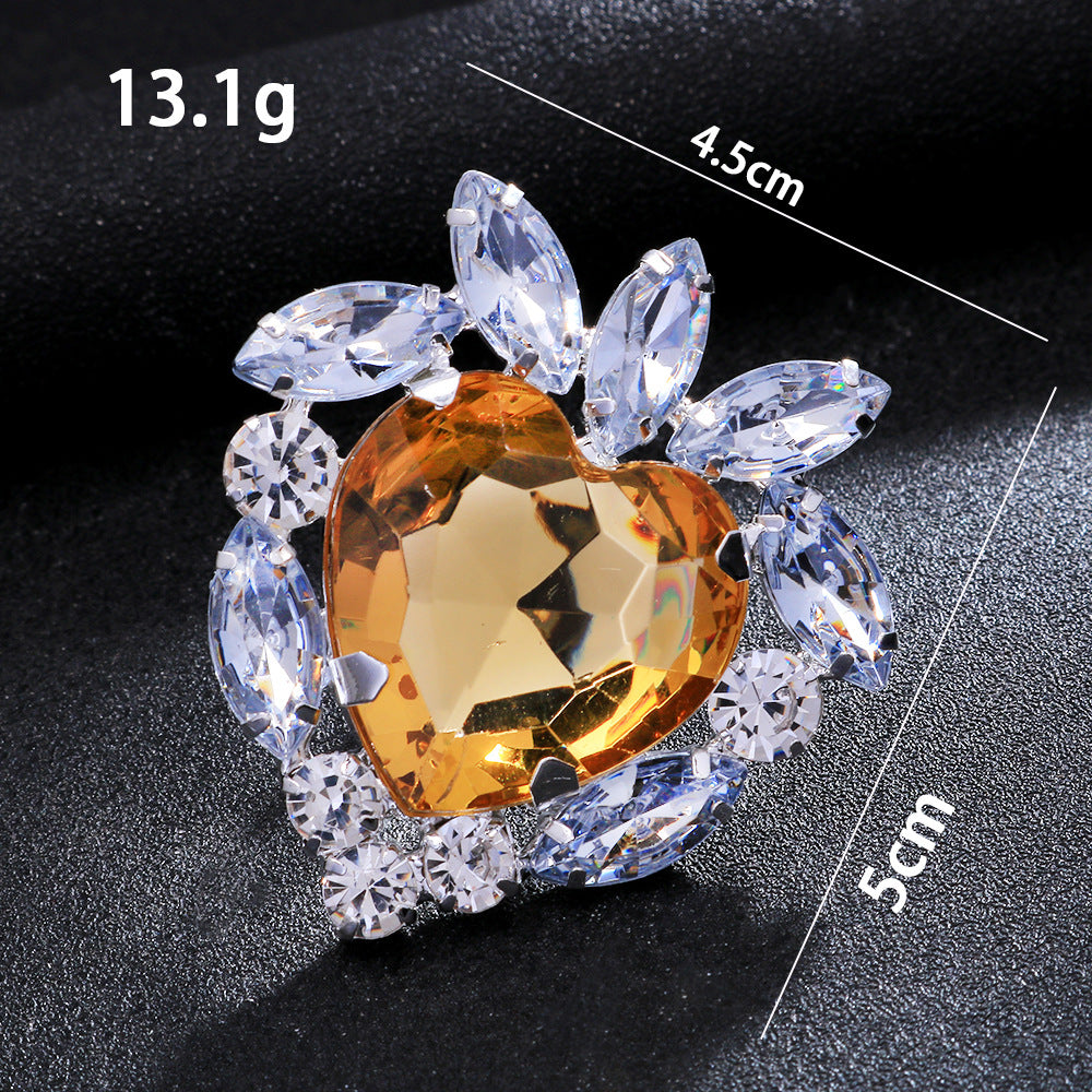 Wholesale Shiny Love Ring  Exaggerated Yellow Rhinestone Opening Ring