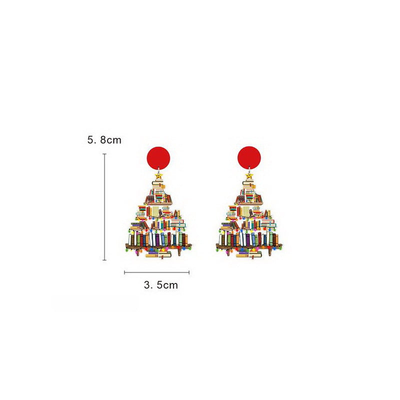 Wholesale Wood Pink Water Drops Leopard Print Santa Book Christmas Tree Earrings
