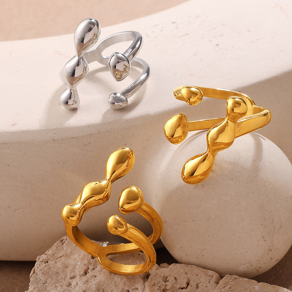 Wholesale  Couple' s Simple Plain Glossy Open Ring Stainless Steel 18K Gold-Plated Versatile Ring