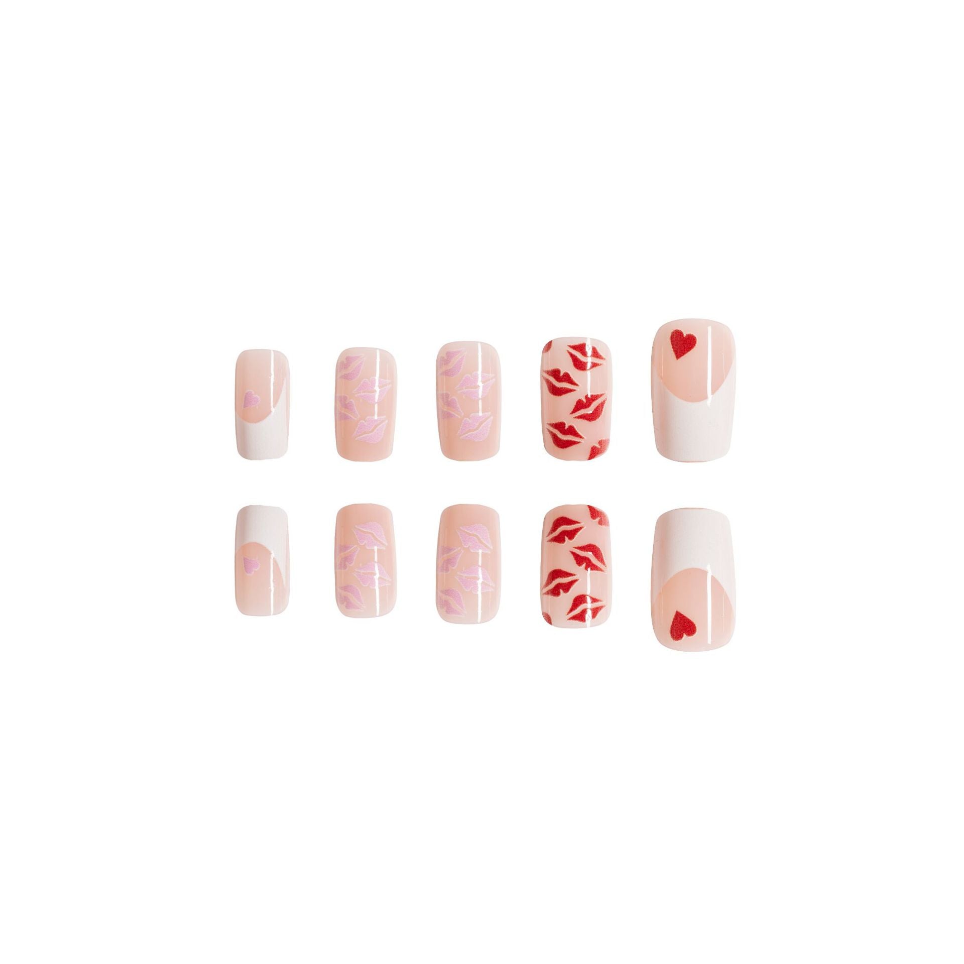 Wholesale 24 Pieces/box Valentine's Day Short Glossy Pink Lip Manicure Press-on Nails Kits Nail Stickers ACC-NS-GuaiXL064