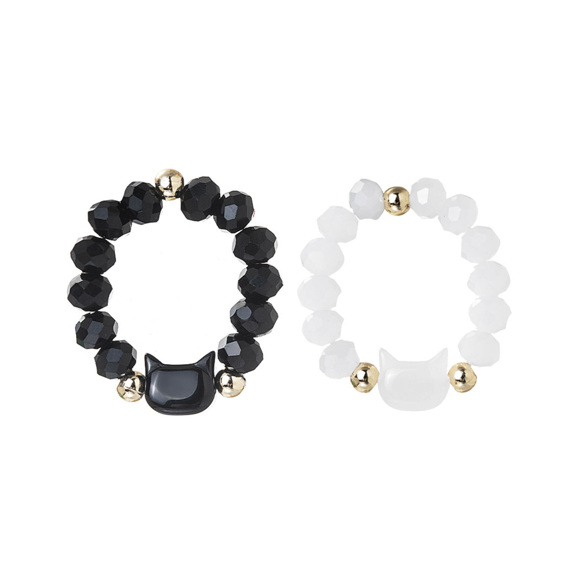 Wholesale  Cute Cat Black and White Beaded Ring