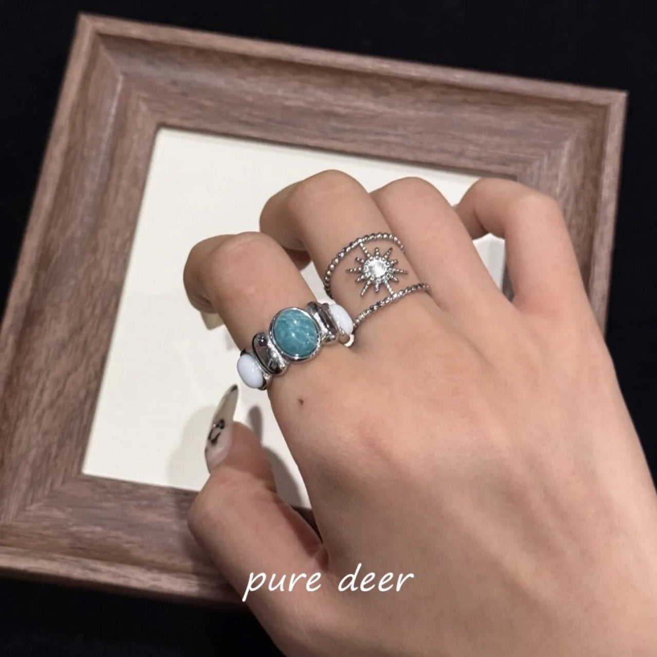 Wholesale  Ancient Turquoise Inlaid Ring Light Luxury Ring