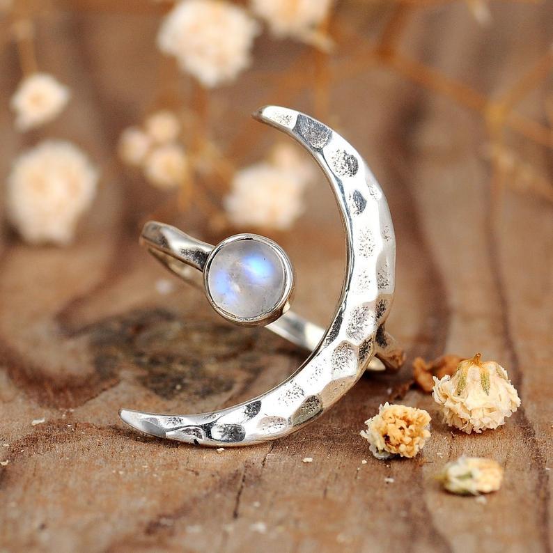 Wholesale Adjustable Moonstone Ring Thai Silver Finish Geometric Design Women S Fashion Jewelry