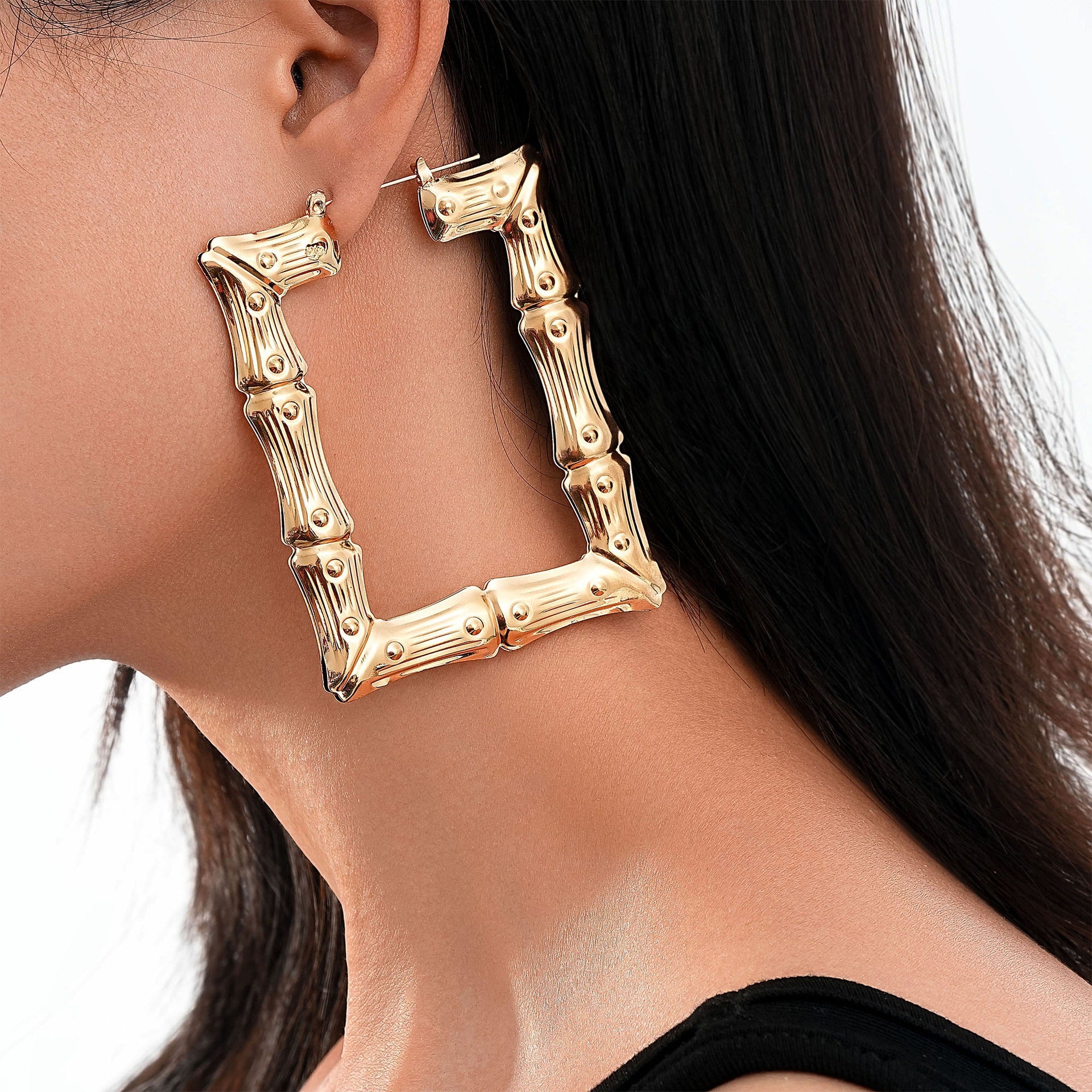 Wholesale Exaggerated gold large hoop oversized bamboo earrings