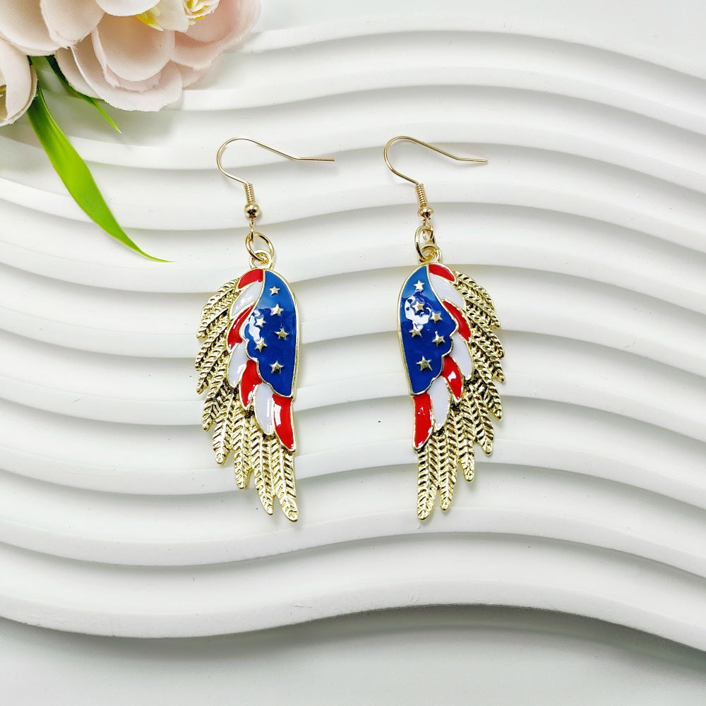 Wholesale American Independence Day USA Love Wings Zinc Alloy Earrings ACC-ES-Qiyu003