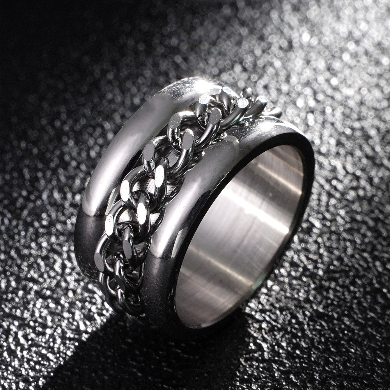 Wholesale 12mm Men's Titanium Steel Extra Wide Decompression Rotating Chain Rings ACC-RS-GouYa008
