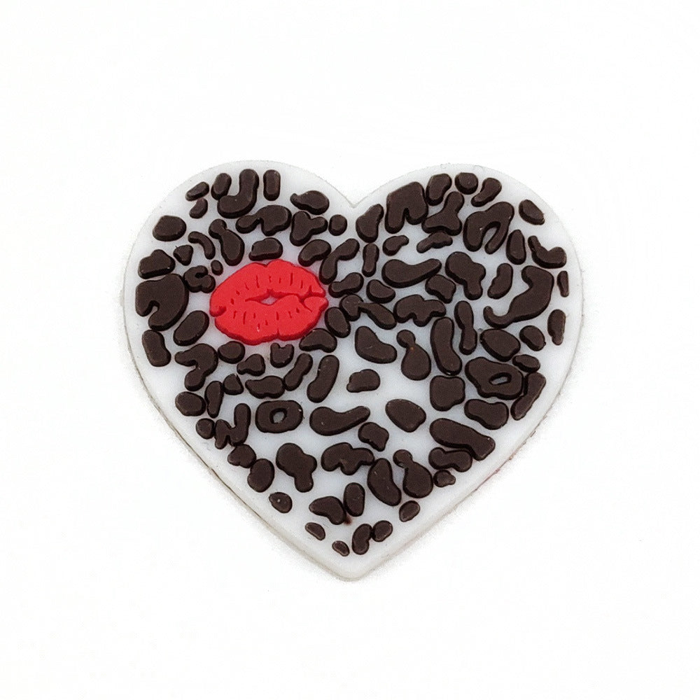 Wholesale 10pcs Leopard Print Coffee Cup Dog Claw Love PVC Soft Adhesive Hole Shoes Buckles ACC-SC-WanX002