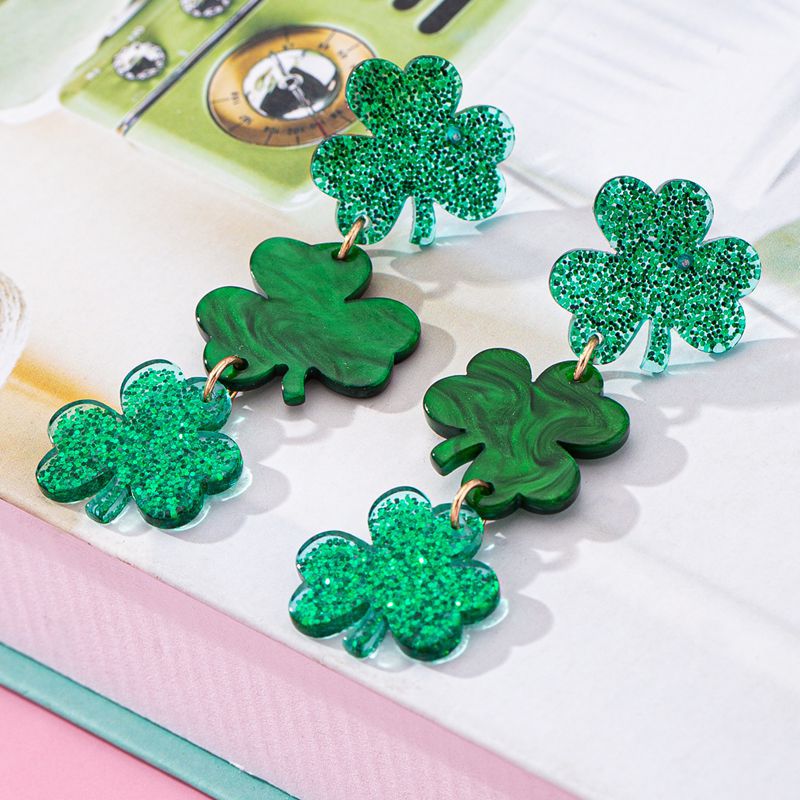 Wholesale St. Patrick's Day Green Four Leaf Clover Acrylic Earrings