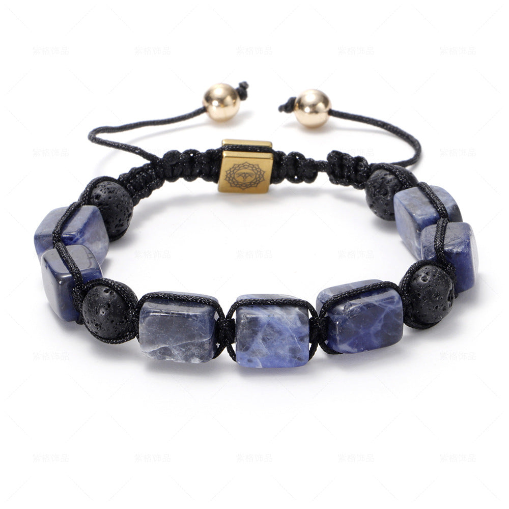 Wholesale Natural Volcanic Stone White Crystal Bracelet Handwoven Rectangular Agate Bracelet ACC-BT-ZiGe038