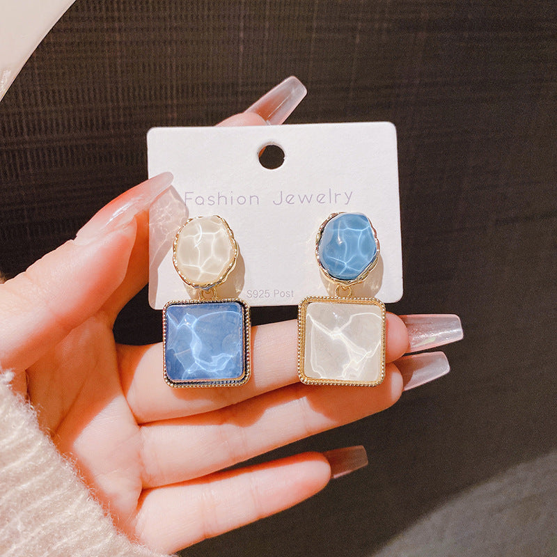 Wholesale s925 Silver Needle Asymmetric Square Ice Cube Texture Earrings